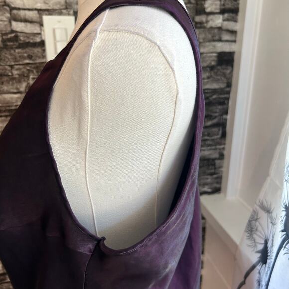 Deep Purple Satin Tank Top Plus Shimmering Casual Cami Sleeveless Blouses - Picture 5 of 8